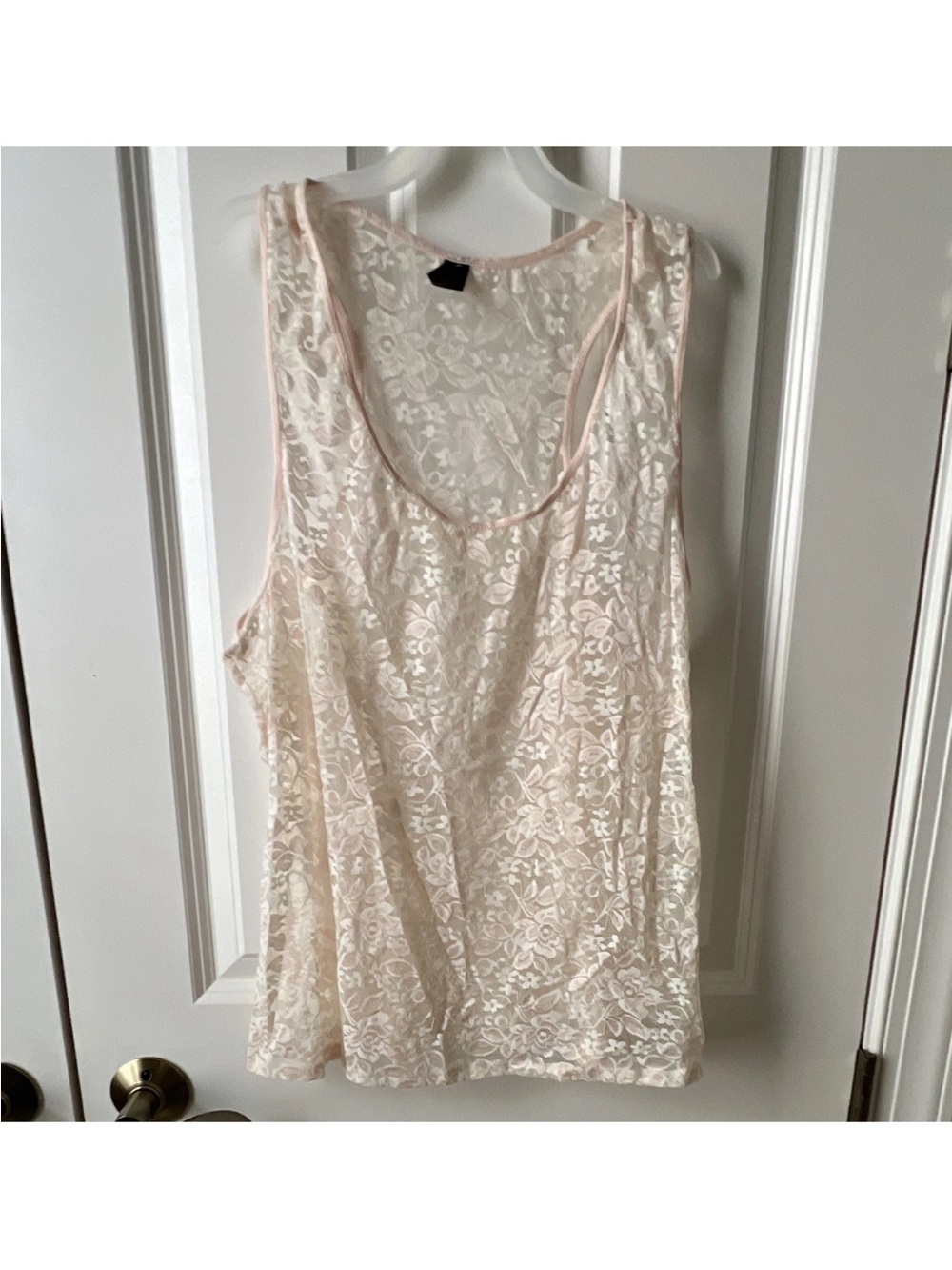 Ambrielle Sheer Lace Tank Top - Light Peach - XL